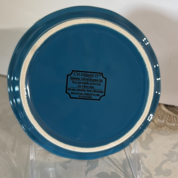 Celebrate It small Ceramic Pie Dish with Blue and Yellow Design 6” inch - Picture 2 of 4
